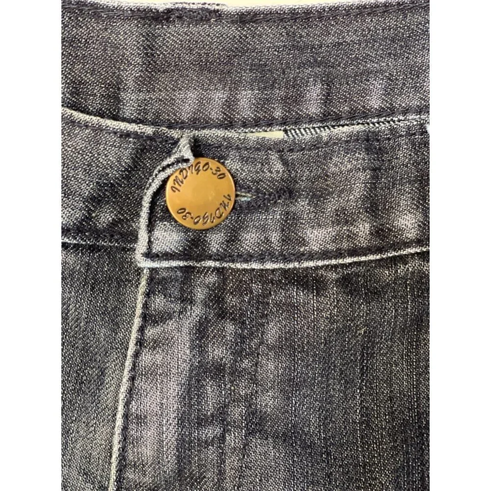 INDIGO 30 Men's Dark Denim Whiskered Jeans 36x34 Flaps Embroidery Bootcut EUC‎